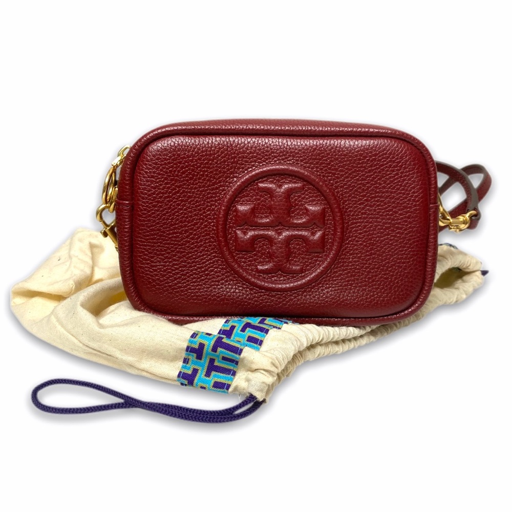 Tory Burch Red Fleming Pebbled Leather Small Crossbody Bag Purse